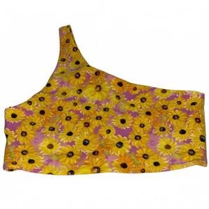ZARA One Shoulder Crop Top Pink Sunflowers L